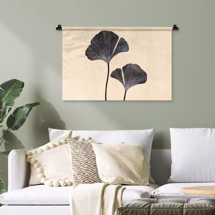 Bladeren - Minimalistisch - Zwart Wandkleed katoen klein -sfeer7