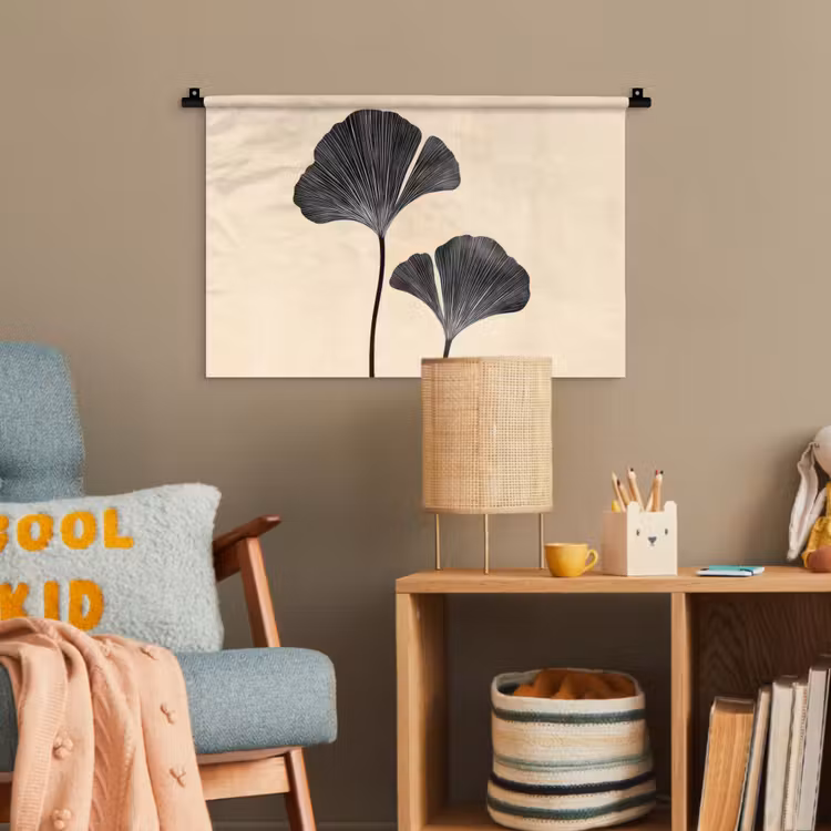 Bladeren - Minimalistisch - Zwart Wandkleed katoen klein -wsfeer4_kind