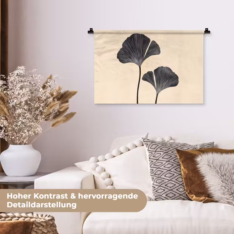 Bladeren - Minimalistisch - Zwart Wandkleed katoen klein -tsfeer1_DE