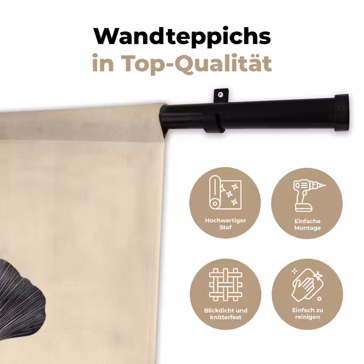 Bladeren - Minimalistisch - Zwart Wandkleed katoen klein -tsfeer2_DE