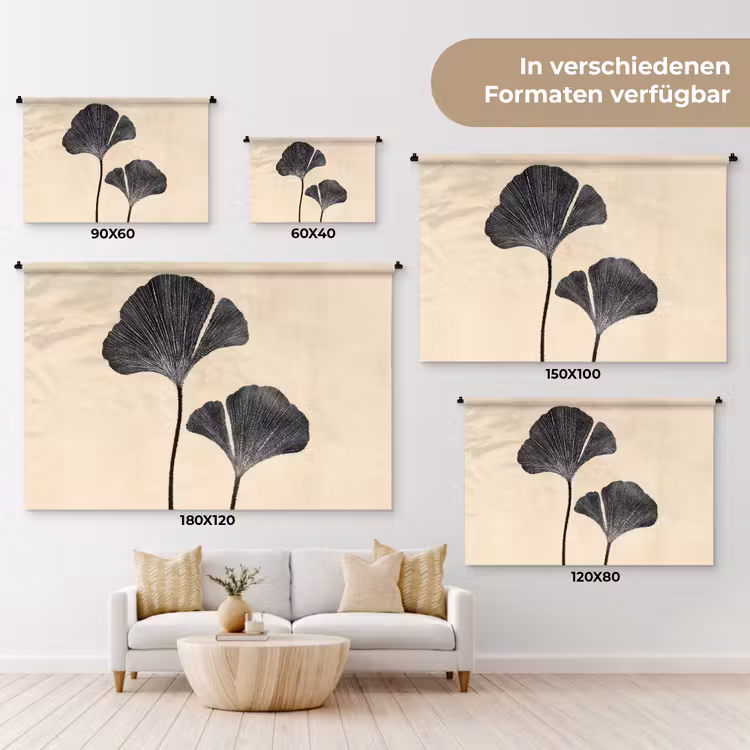 Bladeren - Minimalistisch - Zwart Wandkleed katoen klein -tsfeer8_DE
