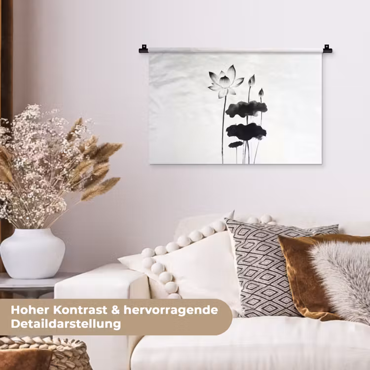 Bladeren - Zwart - Lotusbloem - Minimalitisch Wandkleed katoen klein -tsfeer1_DE
