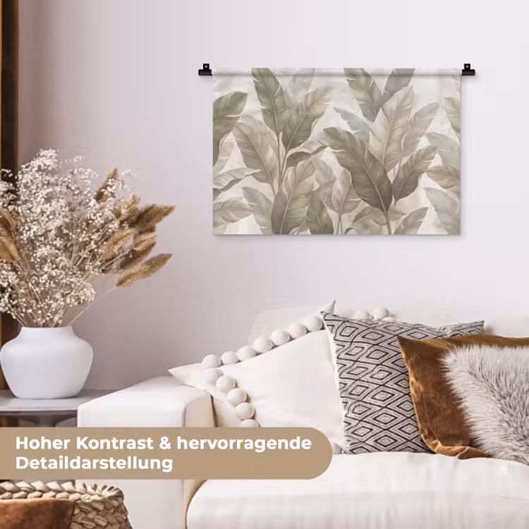 Bladeren - Tropisch - Natuur - Abstract - Beige Wandkleed katoen klein -tsfeer1_DE
