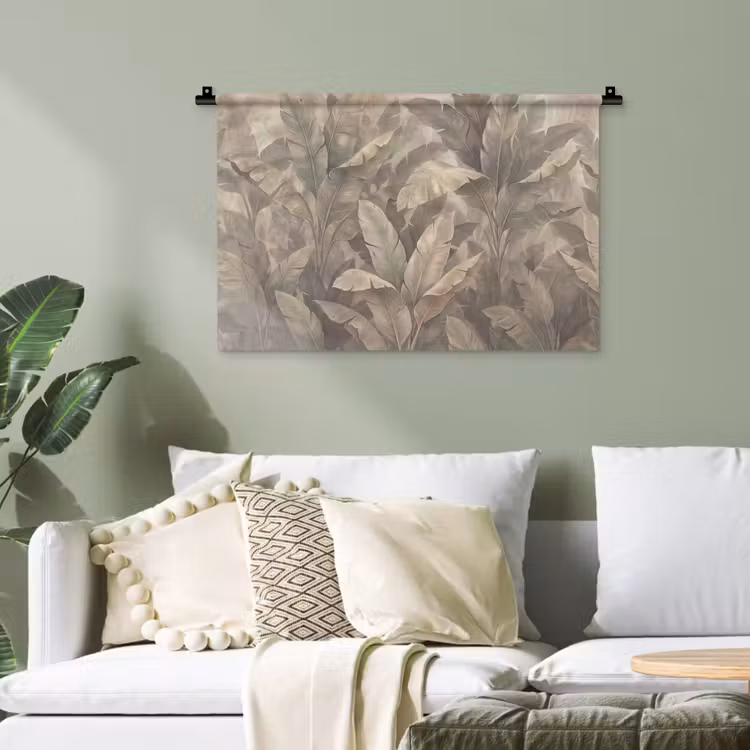 Bladeren - Tropisch - Natuur - Modern - Beige Wandkleed katoen klein -sfeer7