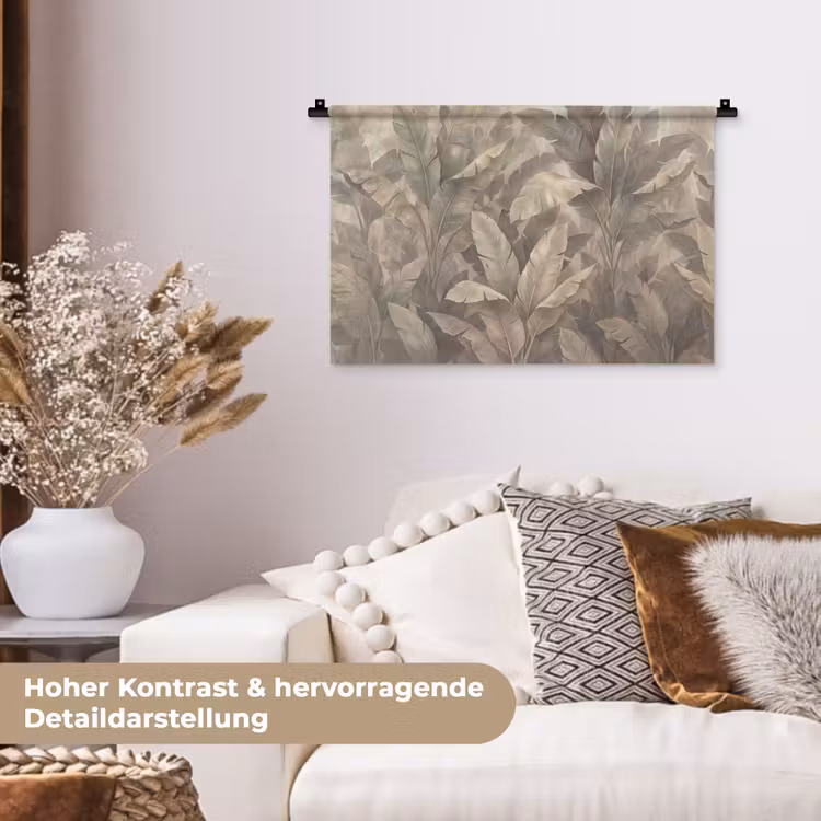 Bladeren - Tropisch - Natuur - Modern - Beige Wandkleed katoen klein -tsfeer1_DE