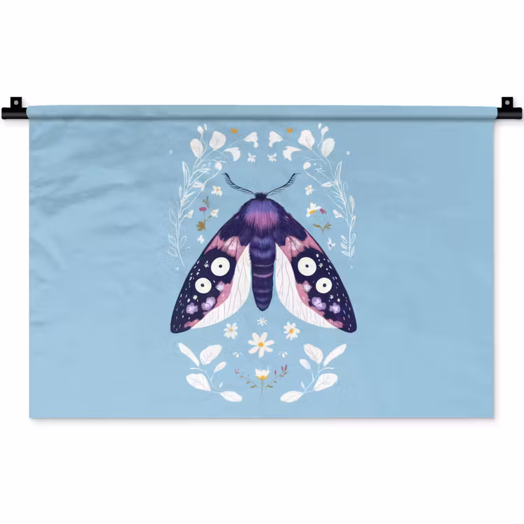 Bladeren - Wit - Vlinder - Insect Wandkleed katoen klein -zz3d