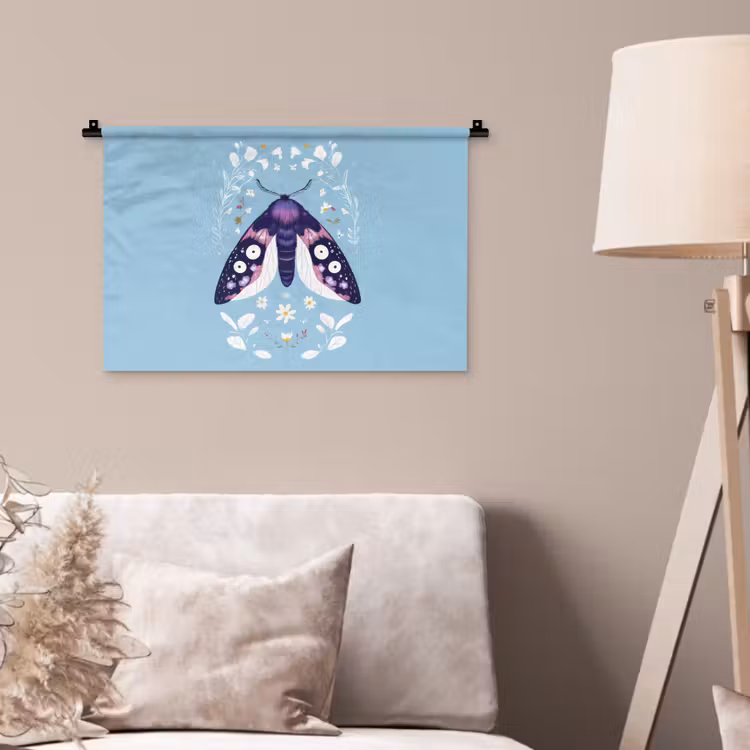 Bladeren - Wit - Vlinder - Insect Wandkleed katoen klein -sfeer4
