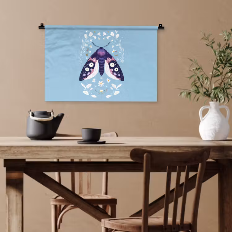 Bladeren - Wit - Vlinder - Insect Wandkleed katoen klein -sfeer6