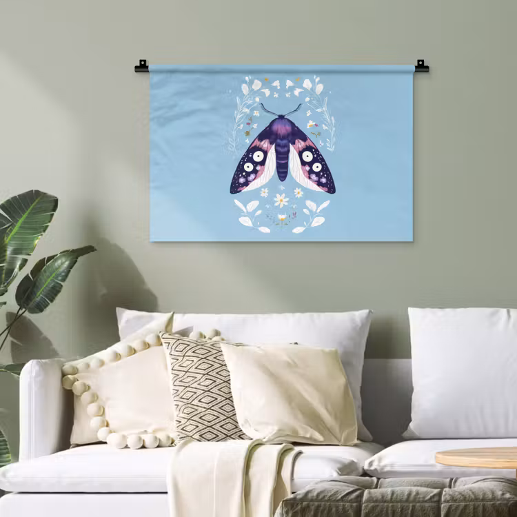 Bladeren - Wit - Vlinder - Insect Wandkleed katoen klein -sfeer7