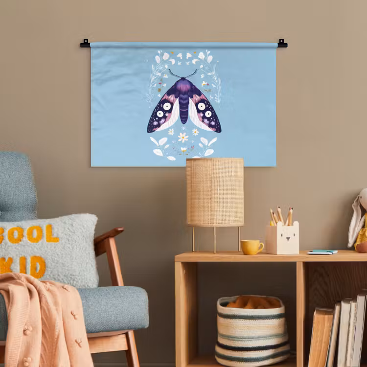 Bladeren - Wit - Vlinder - Insect Wandkleed katoen klein -wsfeer4_kind