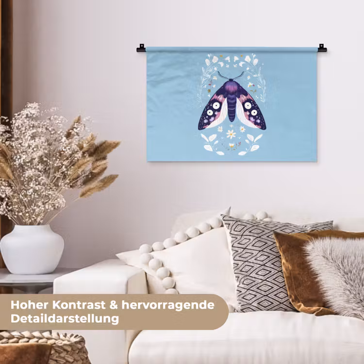 Bladeren - Wit - Vlinder - Insect Wandkleed katoen klein -tsfeer1_DE
