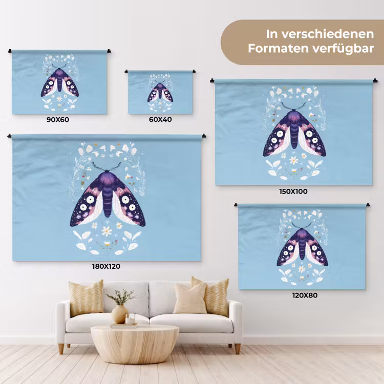 Bladeren - Wit - Vlinder - Insect Wandkleed katoen klein -tsfeer8_DE
