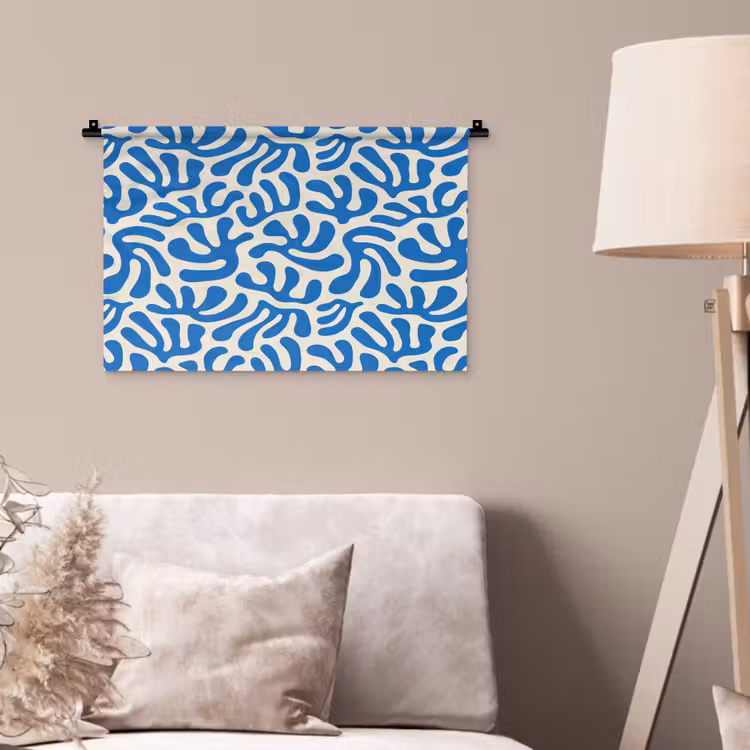 Blauw - Abstract - Bladeren - Patroon Wandkleed katoen klein 269 -sfeer4