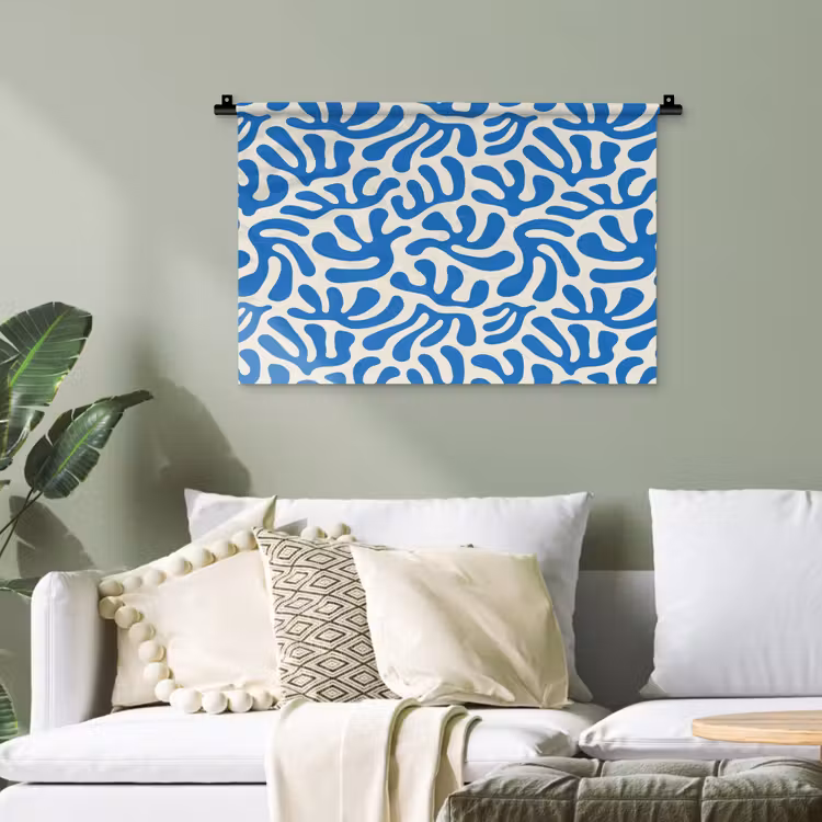 Blauw - Abstract - Bladeren - Patroon Wandkleed katoen klein 269 -sfeer7