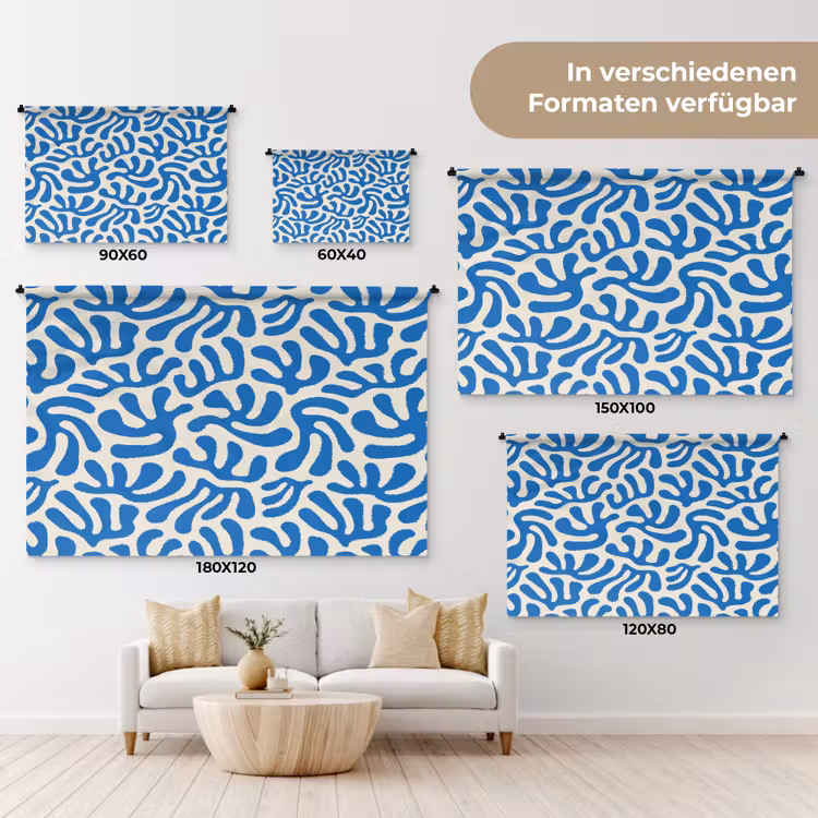 Blauw - Abstract - Bladeren - Patroon Wandkleed katoen klein 269 -tsfeer8_DE