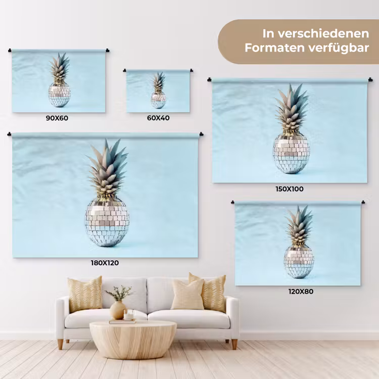 Blauw - Ananas - Disco - Discobal Wandkleed katoen klein -tsfeer8_DE