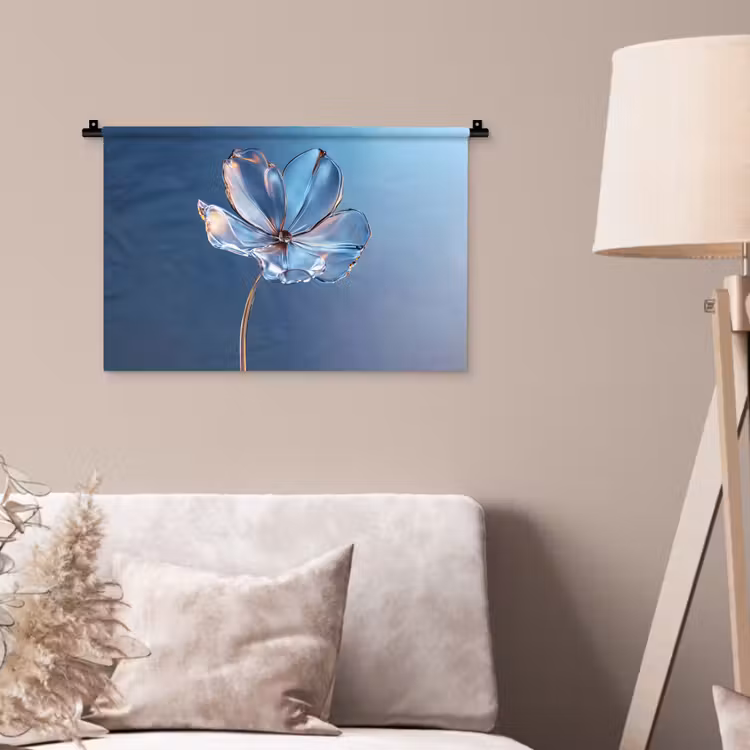 Blauw - Bloem - Glazen - Sierlijk Wandkleed katoen klein -sfeer4