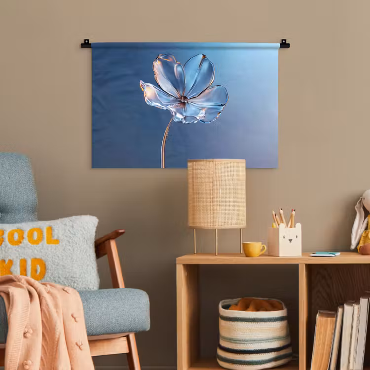 Blauw - Bloem - Glazen - Sierlijk Wandkleed katoen klein -wsfeer4_kind