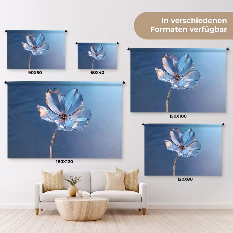 Blauw - Bloem - Glazen - Sierlijk Wandkleed katoen klein -tsfeer8_DE