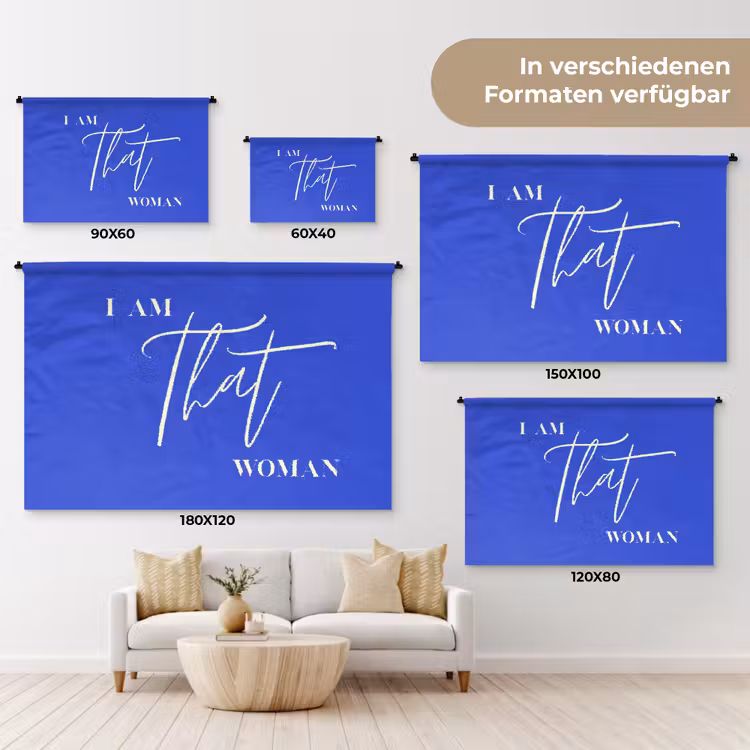Blauw - I am that woman - Sierlijk - Minimalistisch Wandkleed katoen klein -tsfeer8_DE