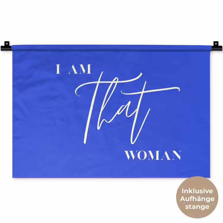 Blauw - I am that woman - Sierlijk - Minimalistisch Wandkleed katoen klein -t3d_DE