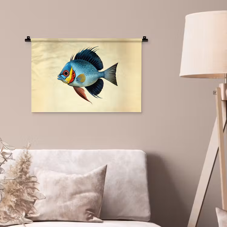 Blauw - Kieuwen - Vis - Illustratie Wandkleed katoen klein -sfeer4