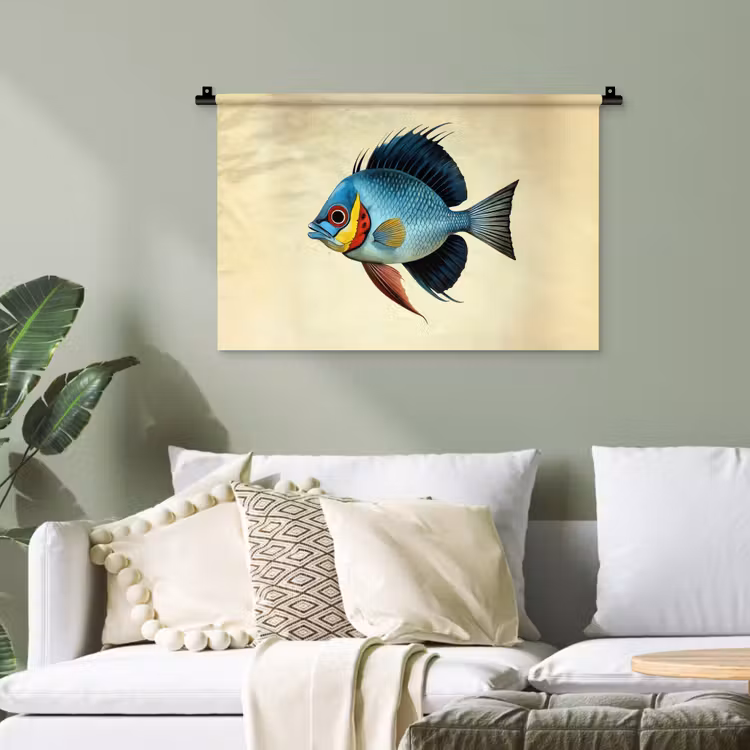 Blauw - Kieuwen - Vis - Illustratie Wandkleed katoen klein -sfeer7