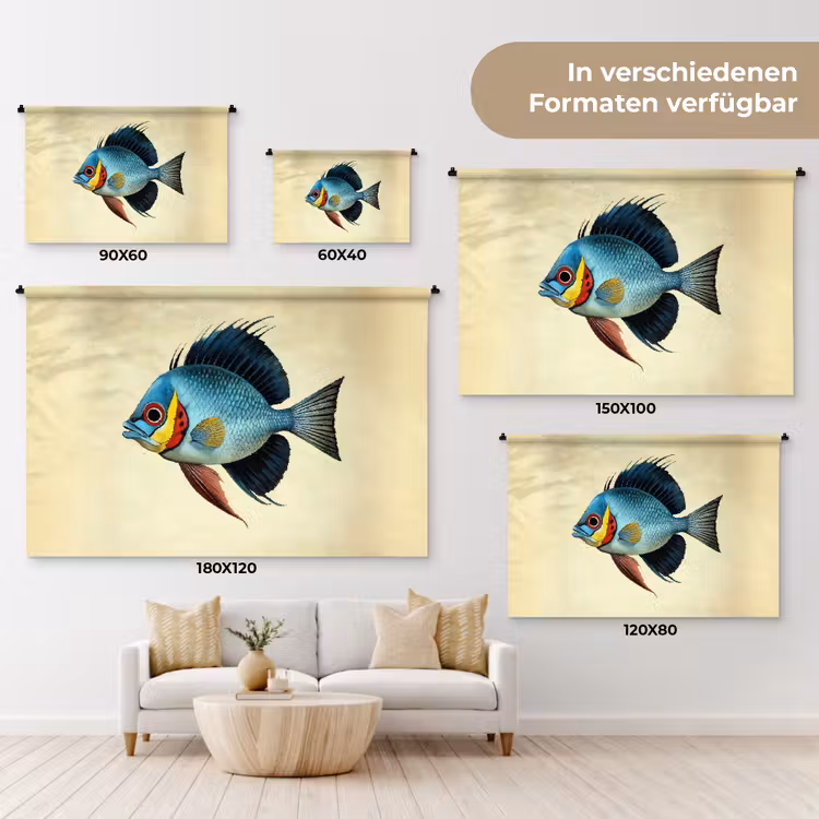 Blauw - Kieuwen - Vis - Illustratie Wandkleed katoen klein -tsfeer8_DE