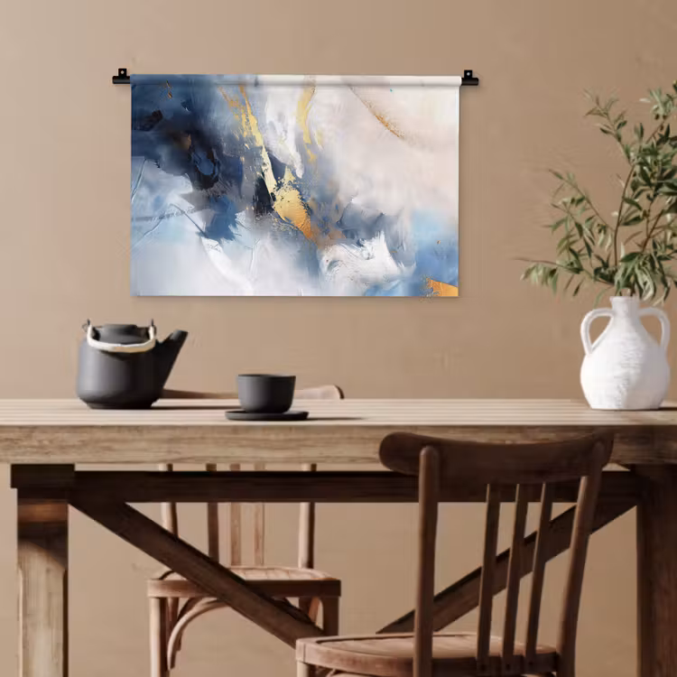Blauw - Modern - Marmer - Abstract - Goud Wandkleed katoen klein -sfeer6