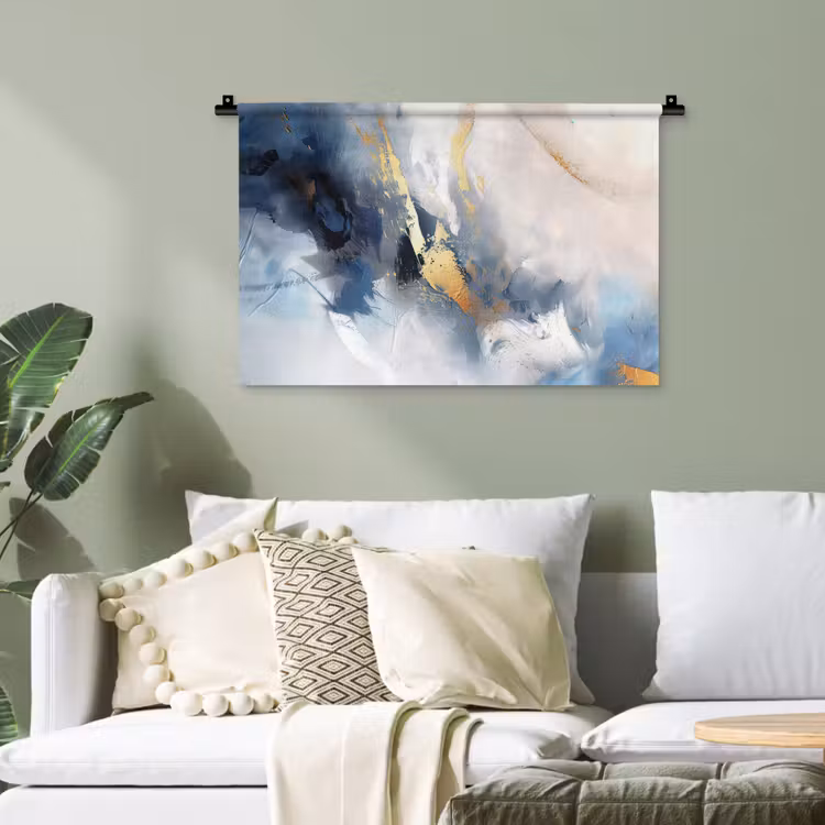 Blauw - Modern - Marmer - Abstract - Goud Wandkleed katoen klein -sfeer7
