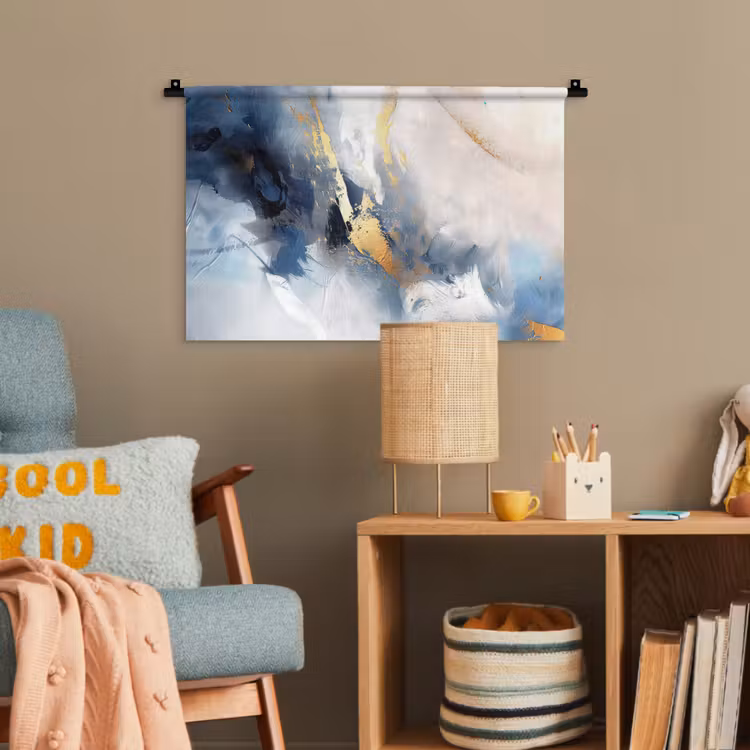Blauw - Modern - Marmer - Abstract - Goud Wandkleed katoen klein -wsfeer4_kind