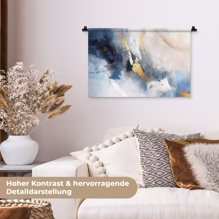 Blauw - Modern - Marmer - Abstract - Goud Wandkleed katoen klein -tsfeer1_DE