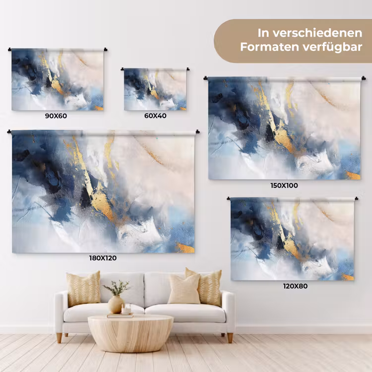 Blauw - Modern - Marmer - Abstract - Goud Wandkleed katoen klein -tsfeer8_DE