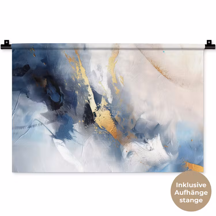 Blauw - Modern - Marmer - Abstract - Goud Wandkleed katoen klein -t3d_DE