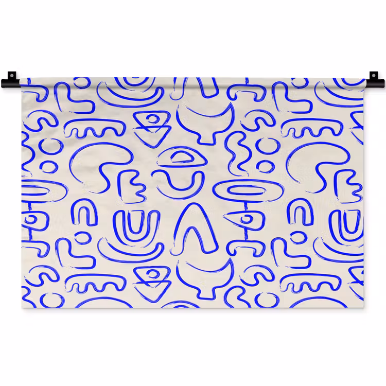 Blauw - Patroon - Abstract - Beige Wandkleed katoen klein 269 -zz3d