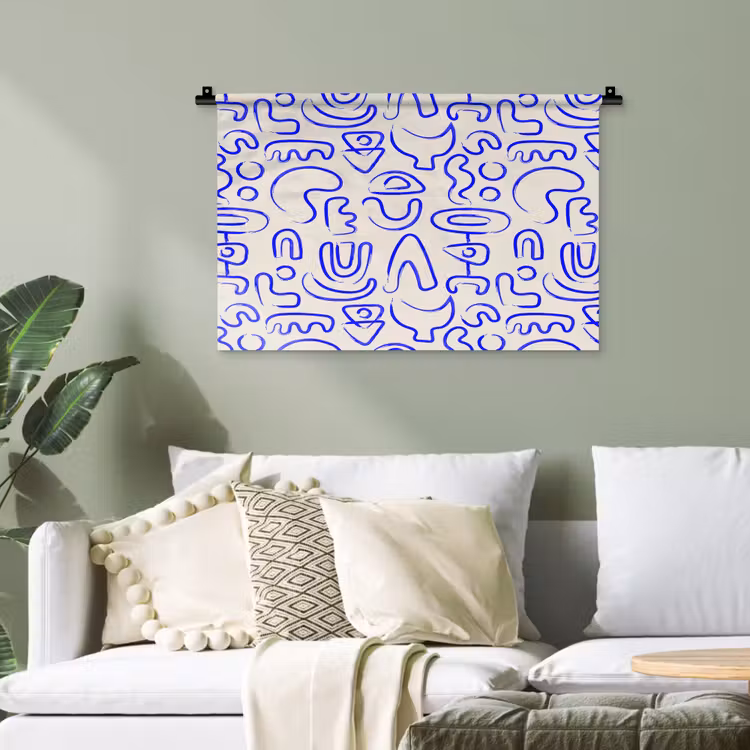 Blauw - Patroon - Abstract - Beige Wandkleed katoen klein 269 -sfeer7