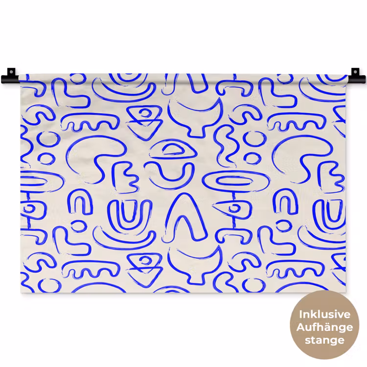 Blauw - Patroon - Abstract - Beige Wandkleed katoen klein 269 -t3d_DE