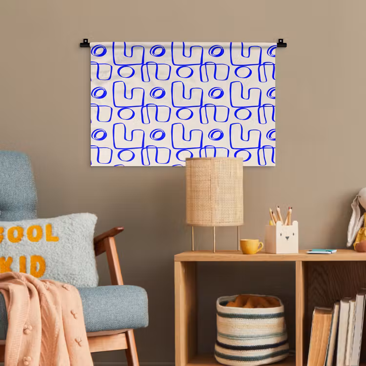 Blauw - Patroon - Beige - Abstract Wandkleed katoen klein 269 -wsfeer4_kind