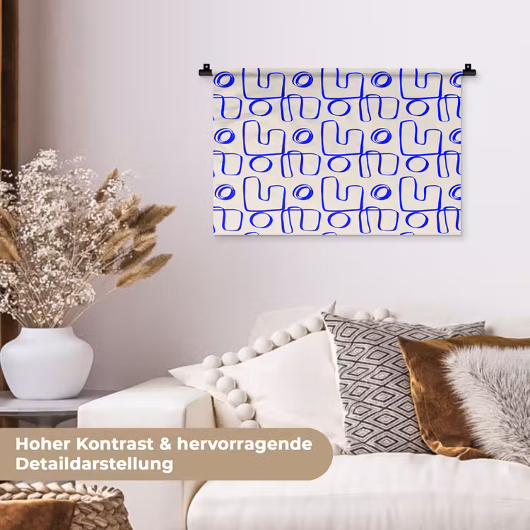 Blauw - Patroon - Beige - Abstract Wandkleed katoen klein 269 -tsfeer1_DE