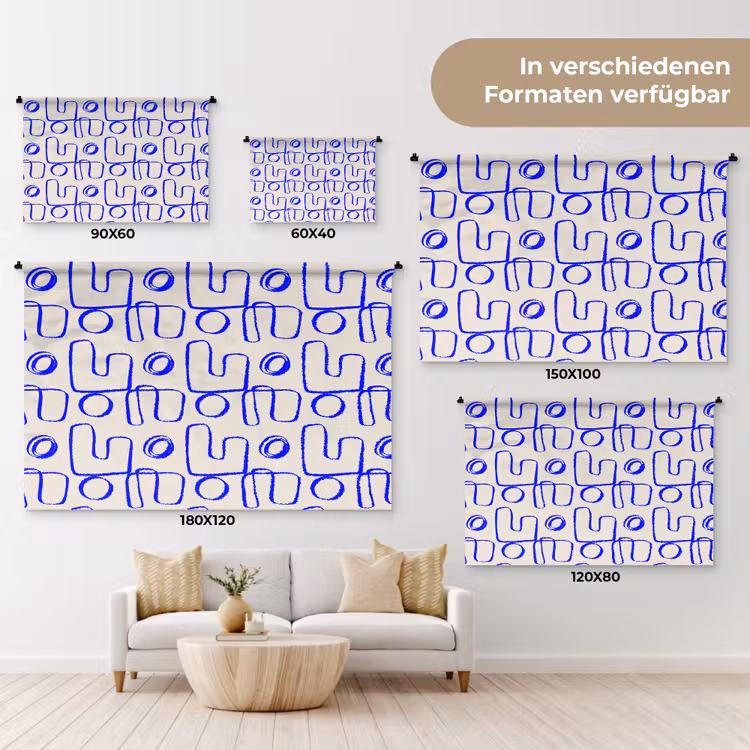 Blauw - Patroon - Beige - Abstract Wandkleed katoen klein 269 -tsfeer8_DE