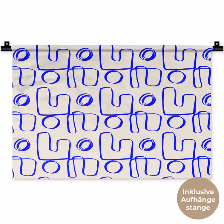 Blauw - Patroon - Beige - Abstract Wandkleed katoen klein 269 -t3d_DE