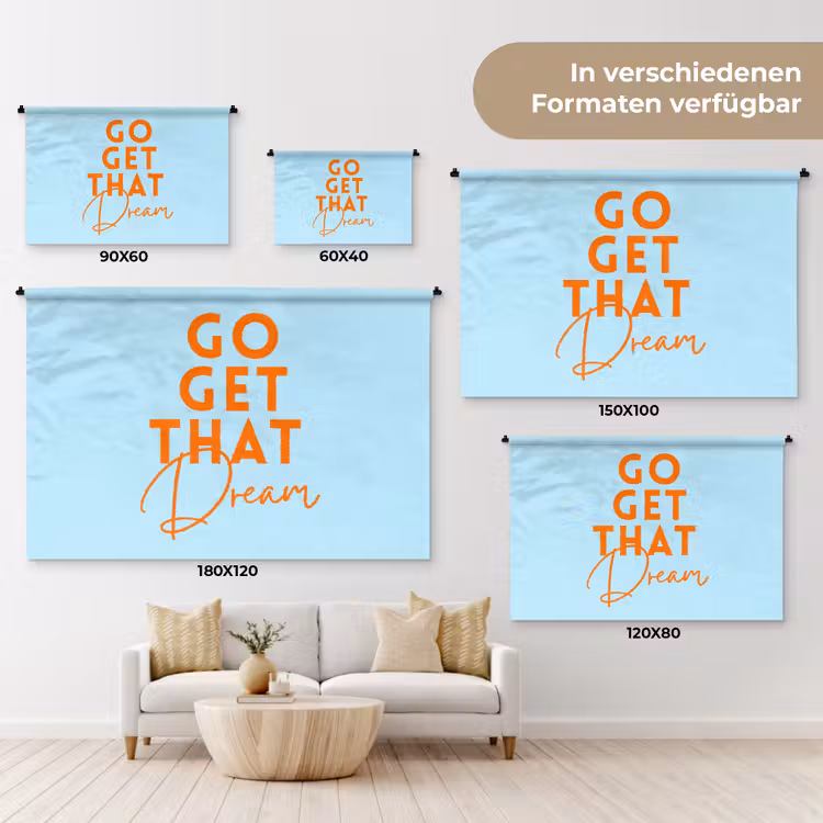 Blauw - Oranje - Tekst Wandkleed katoen klein -tsfeer8_DE