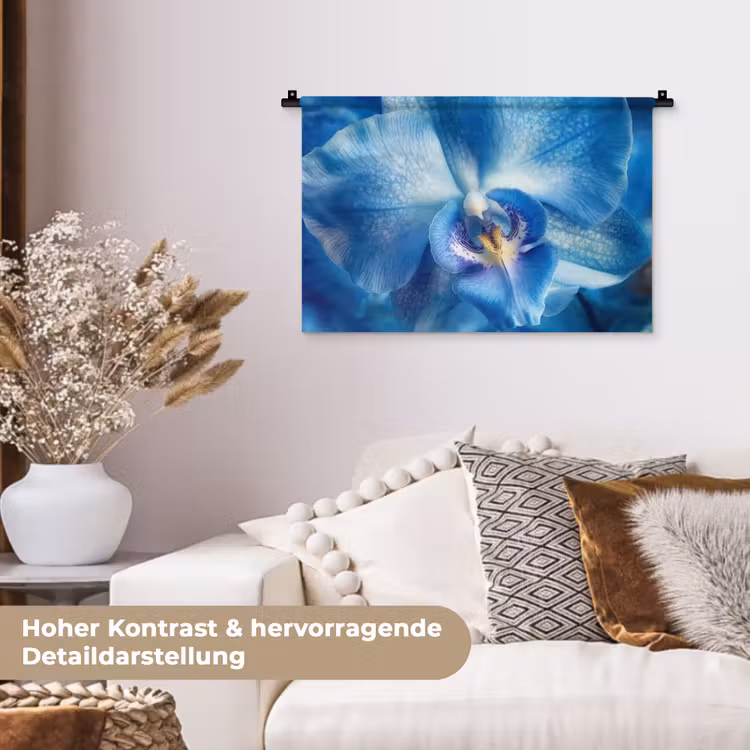 Blauw - Orchidee - Elegeant Wandkleed katoen klein -tsfeer1_DE