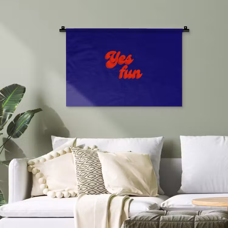 Blauw - Rood - Yes fun - 3D Wandkleed katoen klein -sfeer7