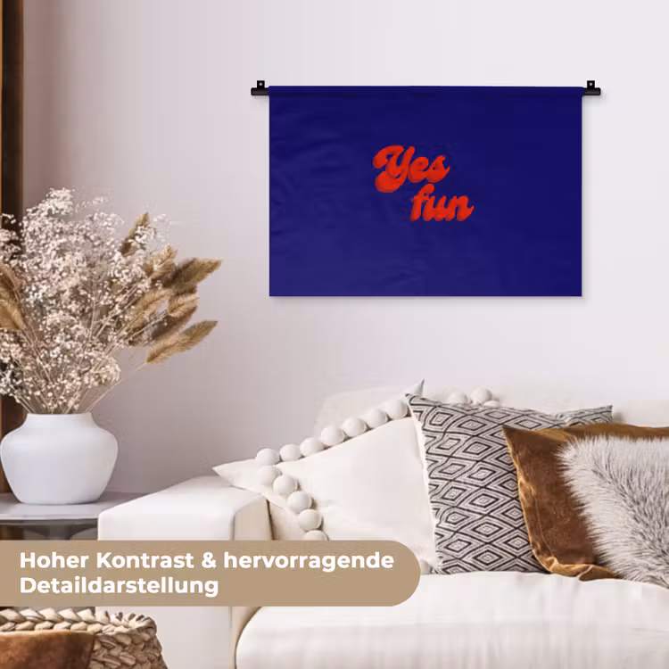 Blauw - Rood - Yes fun - 3D Wandkleed katoen klein -tsfeer1_DE