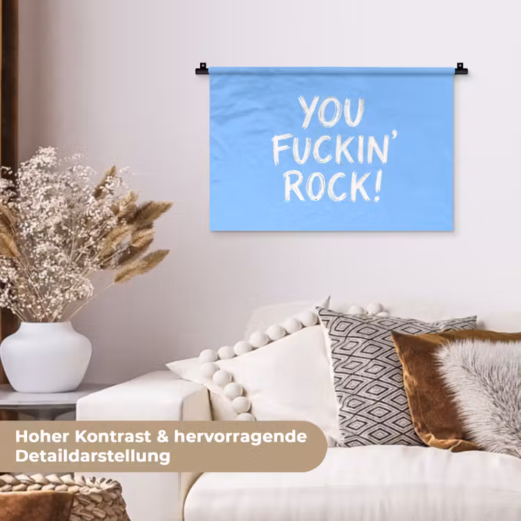 Blauw - Wit - You fuckin rock Wandkleed katoen klein -tsfeer1_DE
