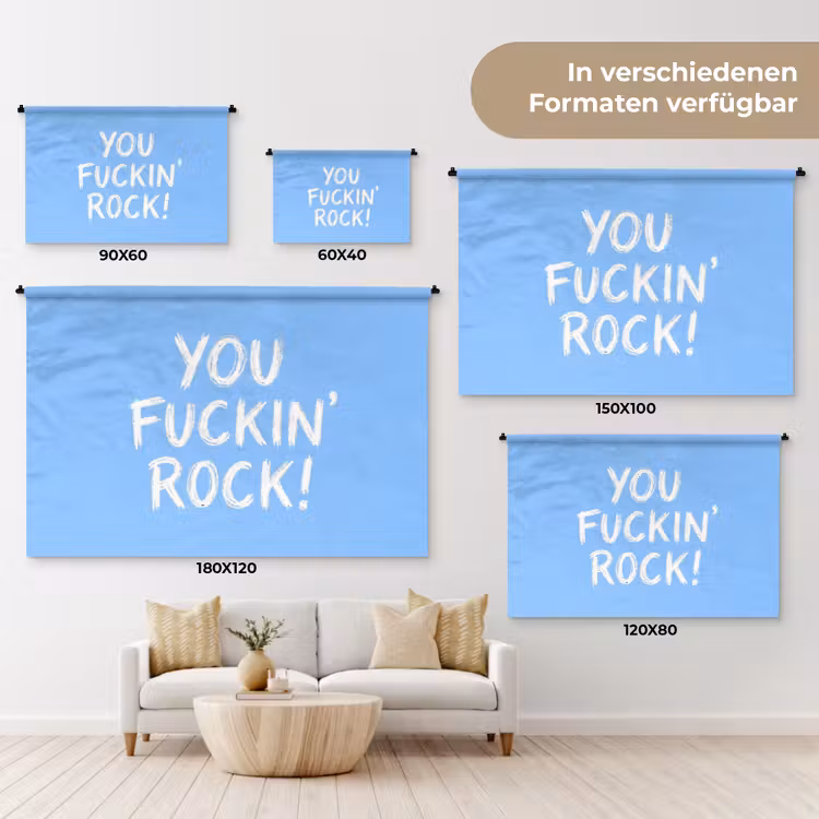 Blauw - Wit - You fuckin rock Wandkleed katoen klein -tsfeer8_DE