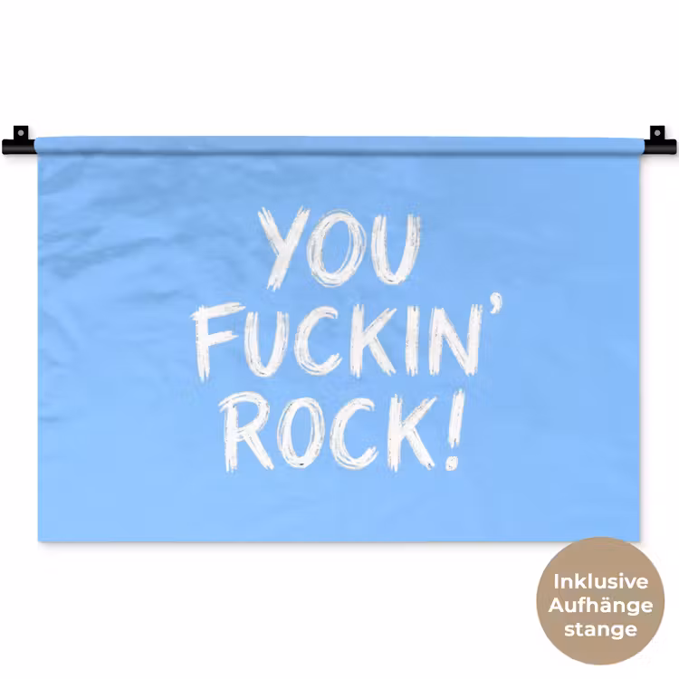 Blauw - Wit - You fuckin rock Wandkleed katoen klein -t3d_DE