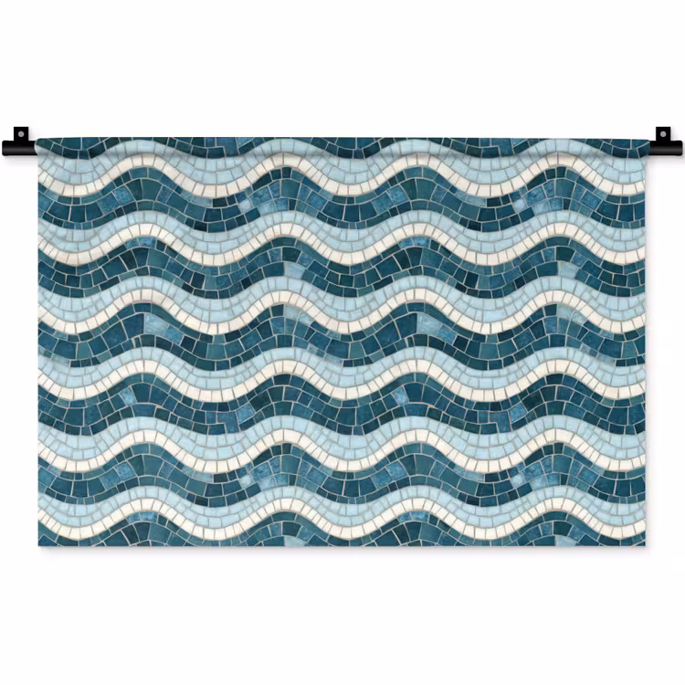 Blauw - Wit - Mozaïek - Golvend Wandkleed katoen klein 269 -zz3d