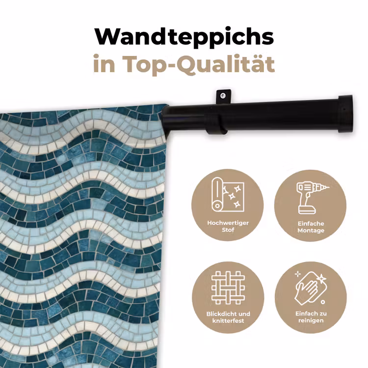 Blauw - Wit - Mozaïek - Golvend Wandkleed katoen klein 269 -tsfeer2_DE